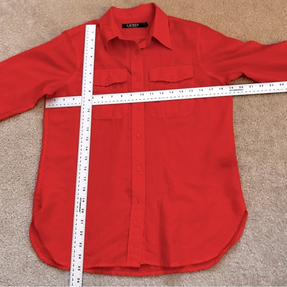 Lauren Ralph Lauren Orange Long Sleeve Cotton/Silk Button Down Shirt - Picture 6 of 8